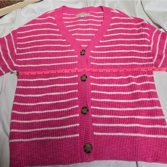 LOFT pink striped button up v-neck oversized cardigan‎ sweater L - Picture 8 of 9